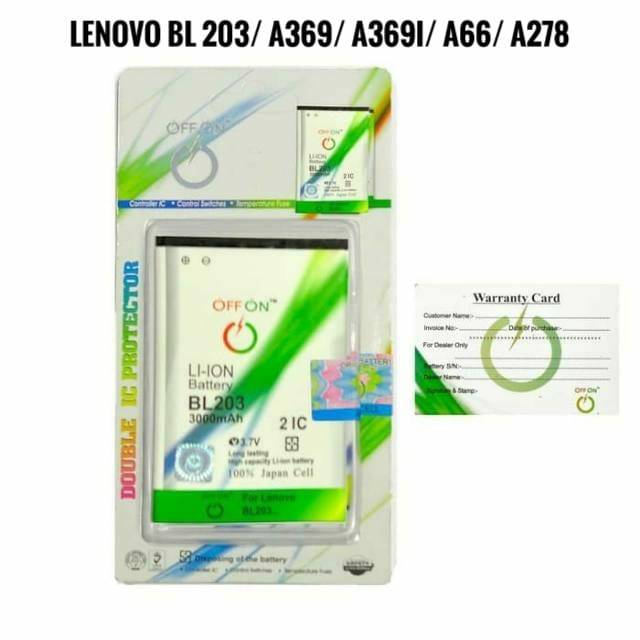 Baterai Batre Double Power OFFON Lenovo BL203 A369 A369i A66 A278 Battery Lenovo BL 203 A369 A66