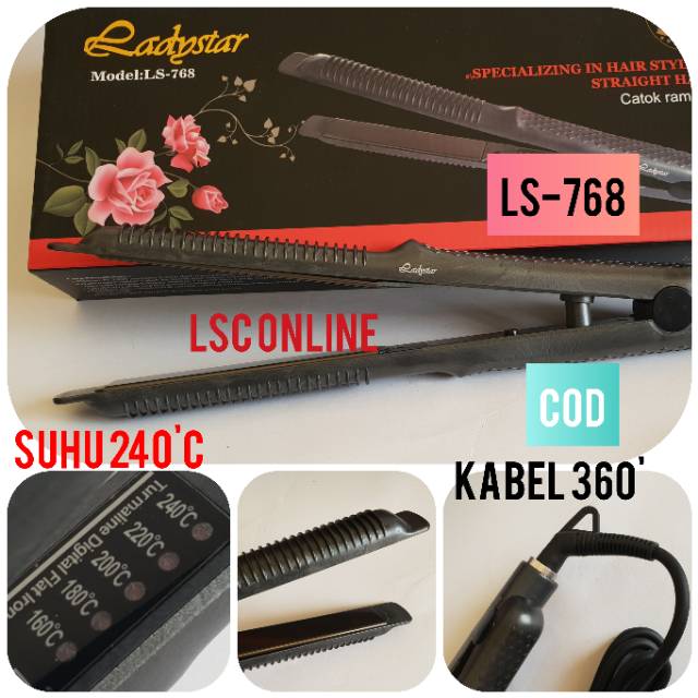 Catok rambut ladystar Ls-768 alat catok rambut suhu temperatur bisa catok 2in1untuk curly dan lurus