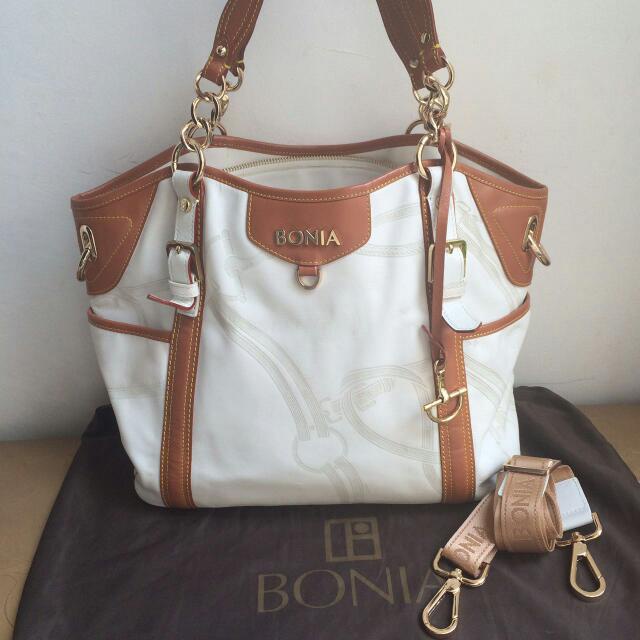 LIKE NEW TAS BONIA  WHITE BROWN BRANDED AUTHENTIC ORIGINAL SELEMPANG SHOULDER BAG KERJA KULIAH PESTA SECOND BEKAS 3