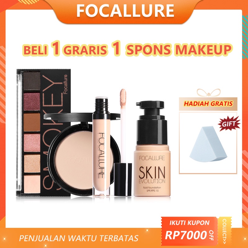 FOCALLURE 4PCS Makeup Set Professional makeup set Bedak Padat Foundation Concealer Eyeshadow