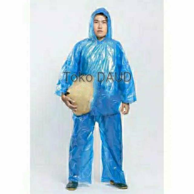 Jas Hujan Setelan Plastik Murah Jaket Celana Bening Transparan Motif APD HAZMAT ( ANTI CORONA )