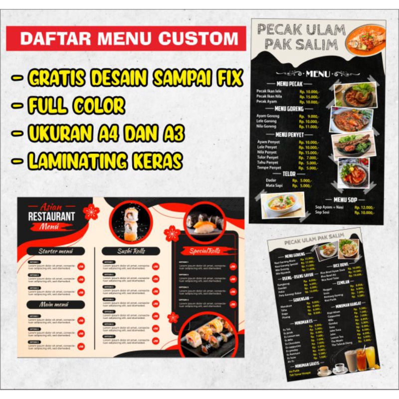 

CETAK DAFTAR MENU CUSTOM UKURAN A4 dan A3