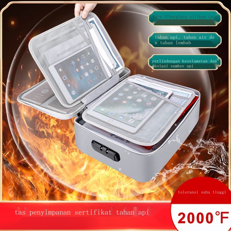 Tas Dokumen Tahan Api Dan Air☑⊙Tas penyimpanan dokumen tahan api mutlak, Kotak dokumen penting, Sege