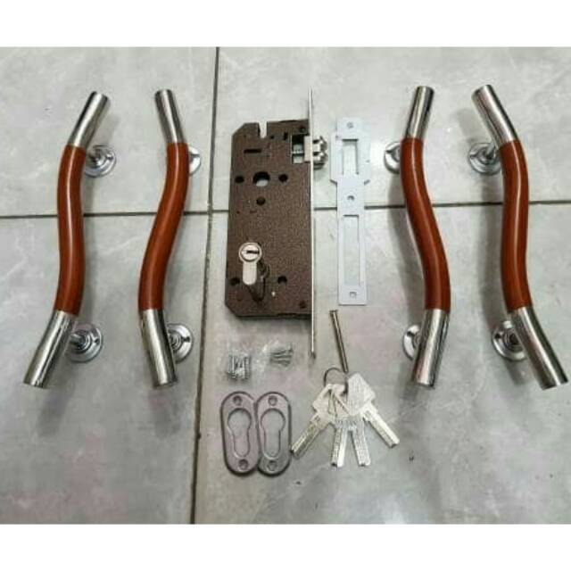 Handle pintu 25cm stainless 2 set + kunci