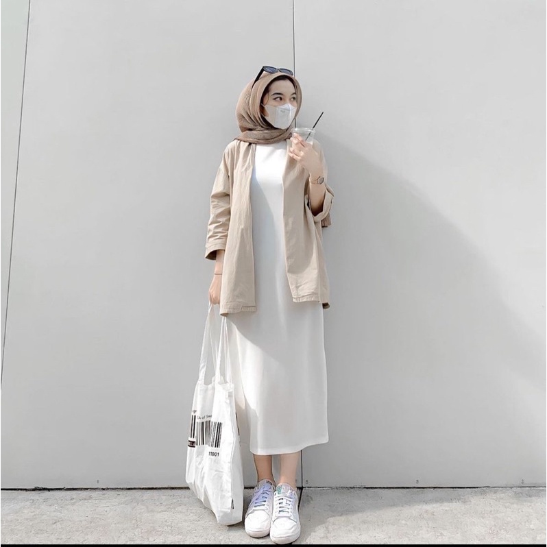 Inner Dress Panjang Bahan Jersey Tanpa Lengan - Iner Gamis Wanita Premium