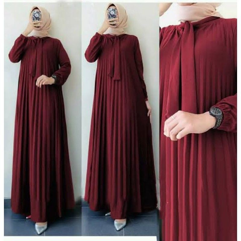 Gamis Plisket | Gamis Tali Pita Plisket | Gamis Plisket Terbaru