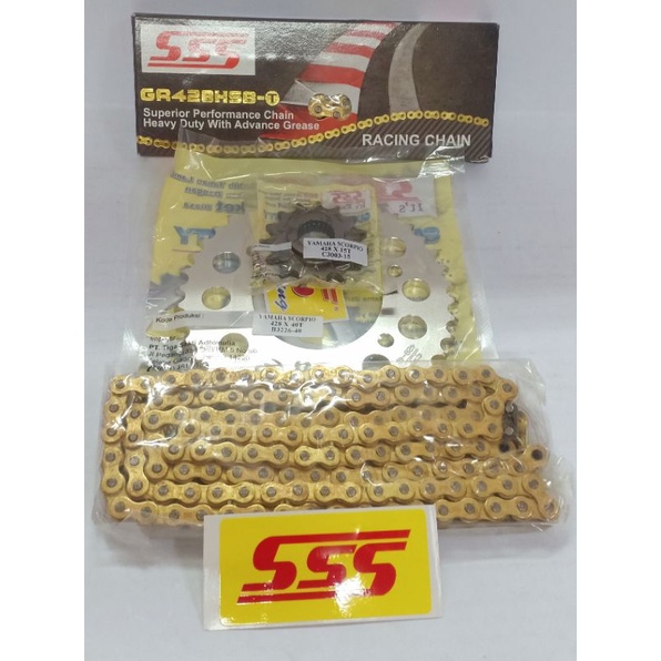GIR SET SSS/GEAR SET SSS 428 ORIGINAL SSS MOTOR YAMAHA SCORPIO Z PNP