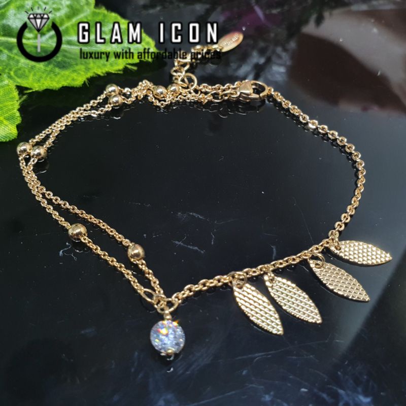 Gelang Kaki GD bandul Mata Daun Dual Layer G0393 GKG