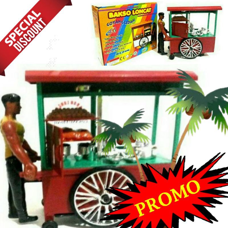 Mainan Gerobak Bakso Dorong - Bakso Loncat Goyang  / Abang Tukang Bakso sate Madura dan Nasi goreng