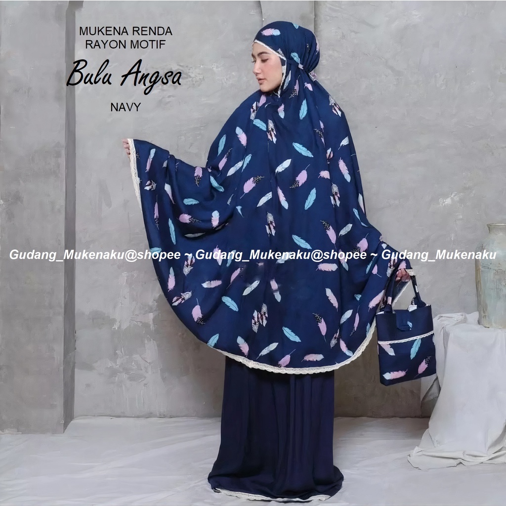 Gudang_mukenaku Mukena Dewasa Motif Bulu Angsa Renda Rajut Model Saliha