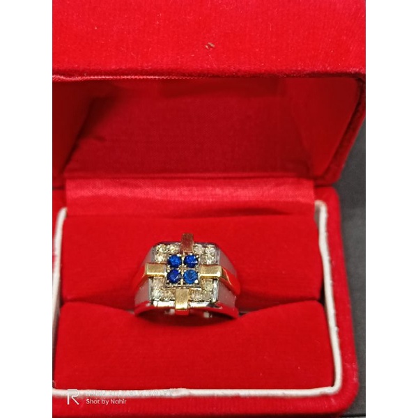 cincin perak pria  natural safir plus berlian eropa