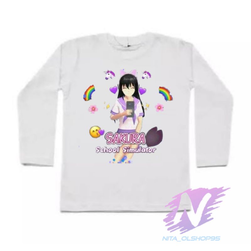 kaos anak lengan panjang sakura school simulator pelangi