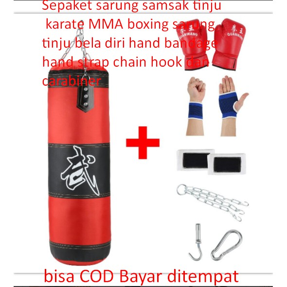 Sepaket sarung samsak Paket Samsak Tinju dengan Sarung Tinju Hand Bandage Rantai dan Carabiner Paket