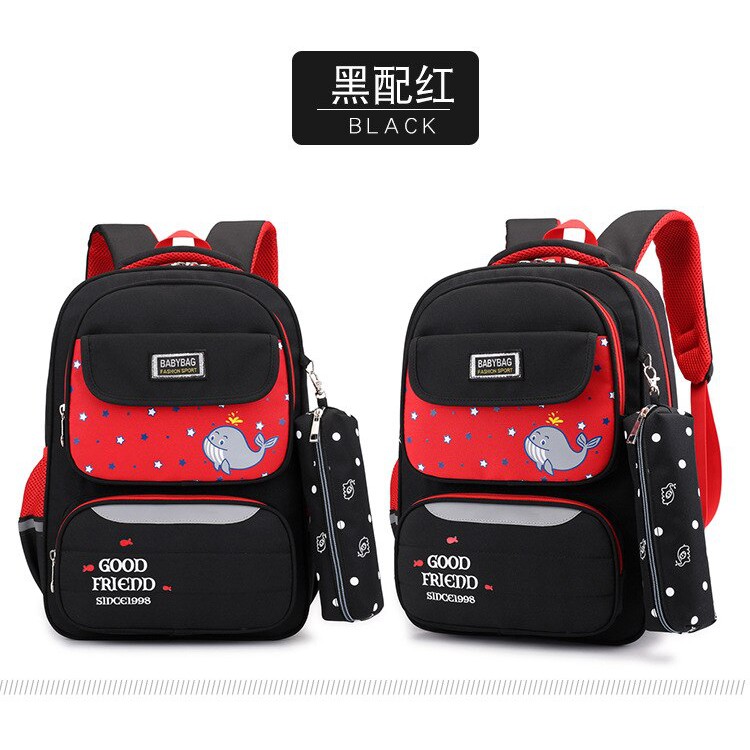Tas Sekolah untuk Gadis Remaja Sekolah Fashion Tas Ransel Sekolah untuk Anak-anak Tas Hitam Bagpack-BLACK-RED