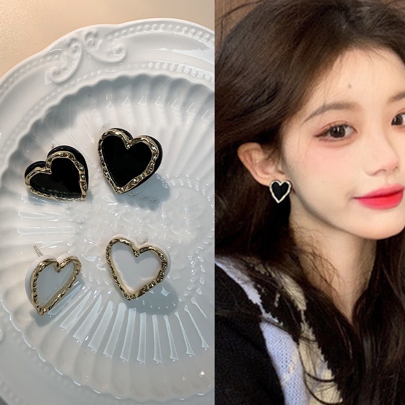 Anting Stud Desain Hati Besar Bahan S925 Silver Gaya Korea Untuk Wanita