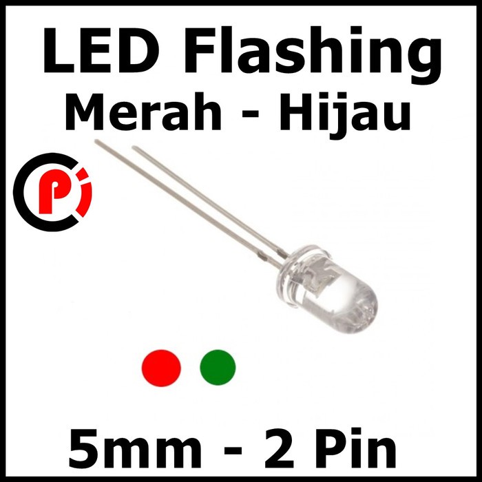 LED 5mm 5 mm 2 Pin Nyala Merah Hijau Kedap Kedip Flashing