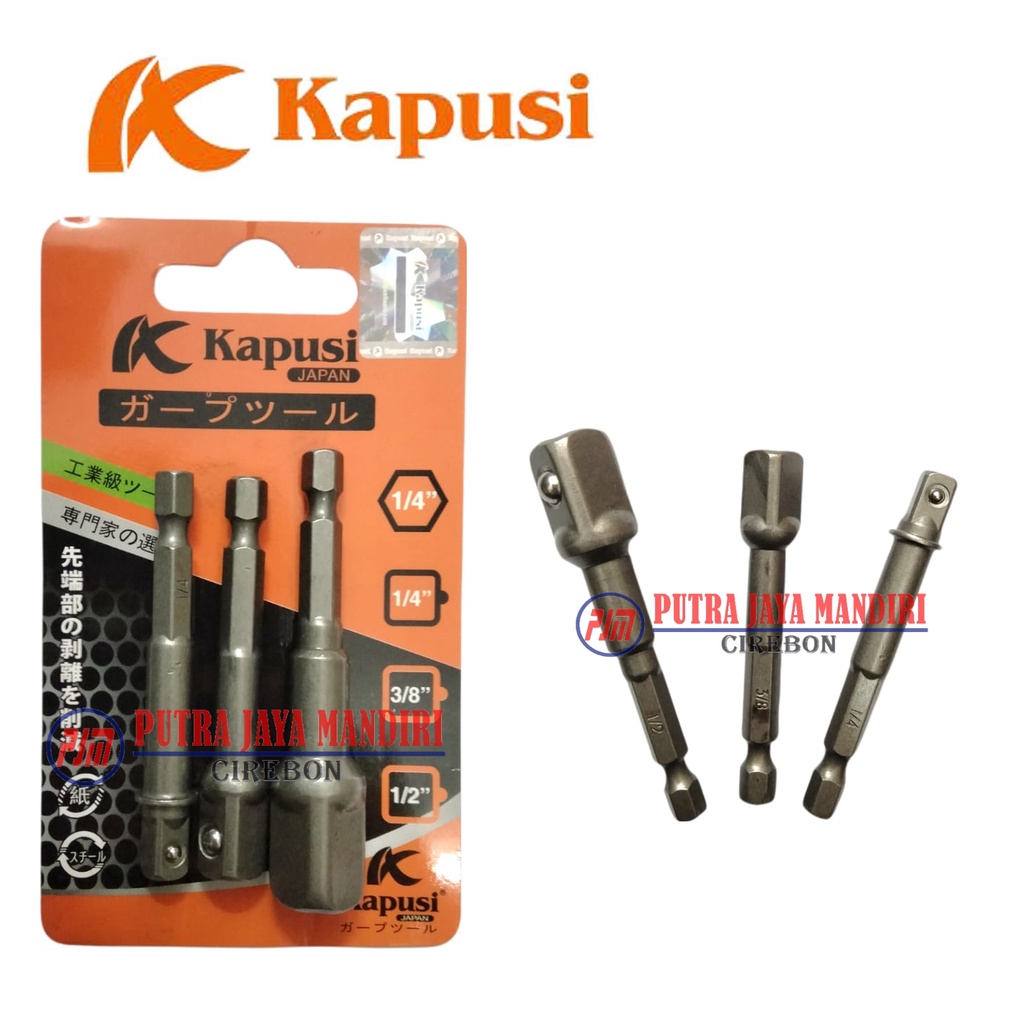 KAPUSI Power Extention Bar Set  / Adaptor Sock Set 3 Pcs 1/2” 3/8” 1/4” / Adaptor Sock To Bor