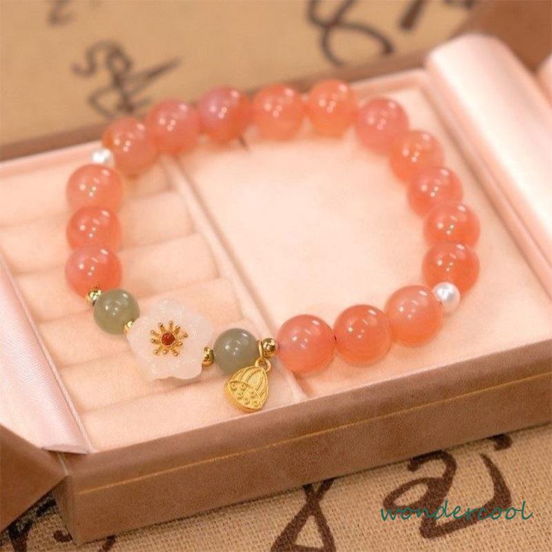 Jade Bead Gelang Kecil Peach Blossom Woven Perempuan Desain Niche Mahasiswa Pacar Hadiah-Won