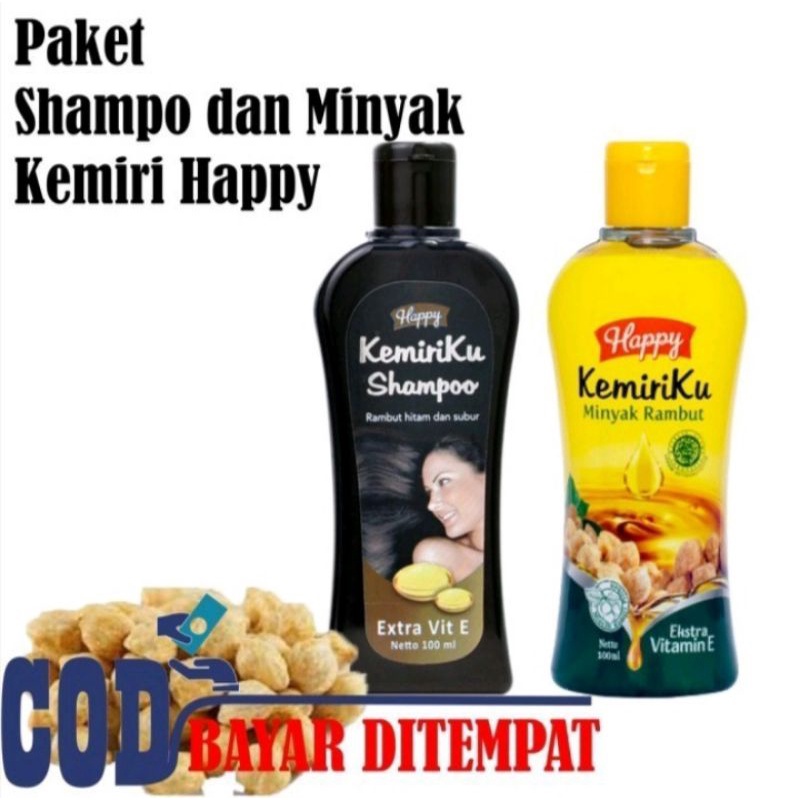 PAKET HAPPY KEMIRIKU SHAMPO + MINYAK KEMIRI PENGHILANG UBAN 100% ORIGINAL
