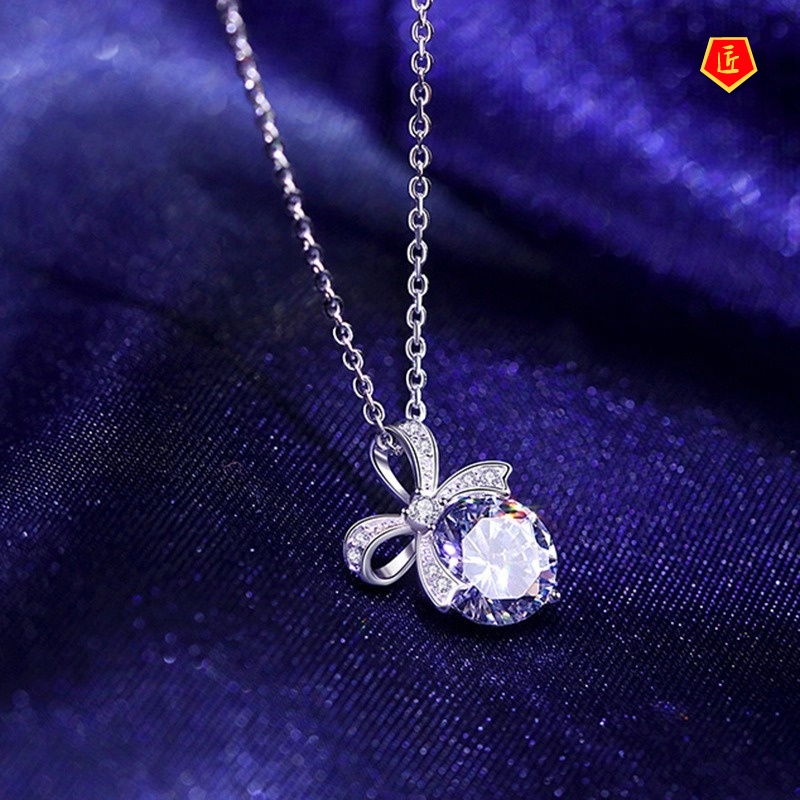 [Ready Stock]18K Gold Zircon Bow Pendant European and American Ins Necklace