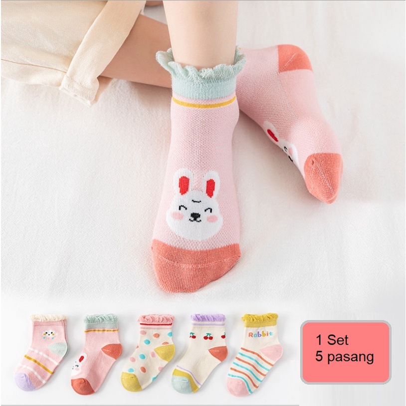 NEW (1 Set 5 psg) Set kaos kaki anak perempuan import motif kelinci