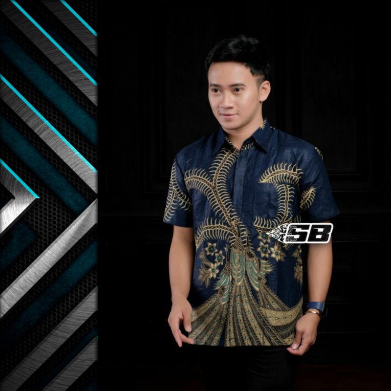 MURAH BATIK KEMEJA HEM PRIA MOTIF KEMBANG GEDE HITAM KEMEJA SERAGAM