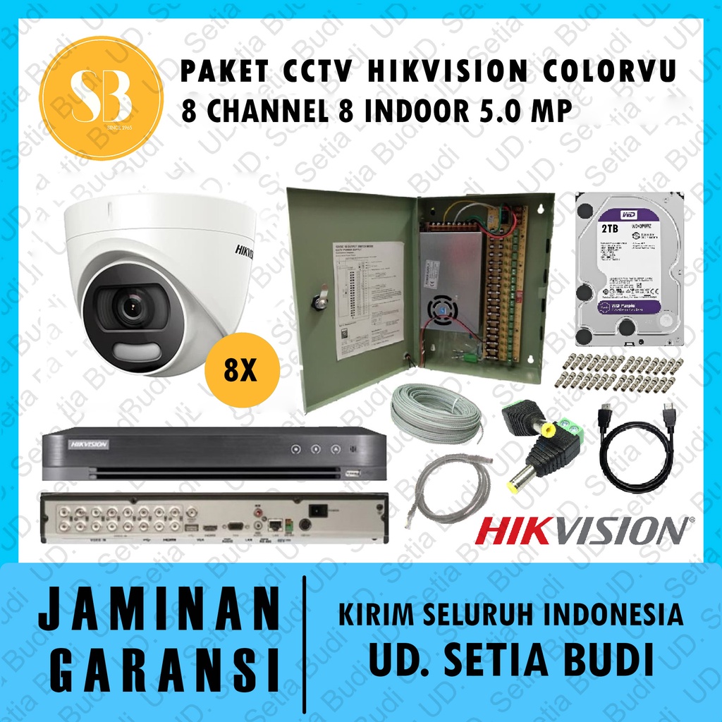 Paket CCTV Hikvision Colorvu 8 Channel 8 Indoor 5.0 MP