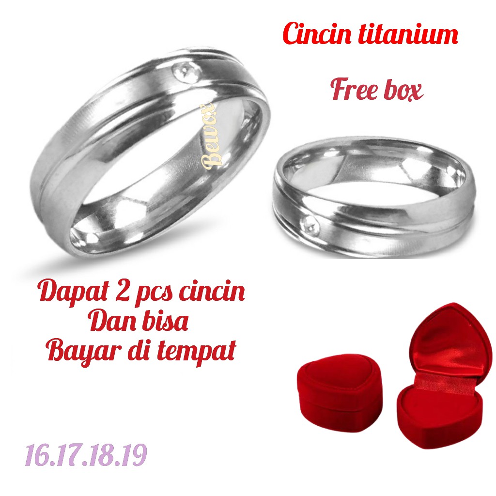 Cincin Kawin Udah Dapat 2 Pcs + Box Cincin silver mata mewah dan berkelas Berlapis Stainless Steel