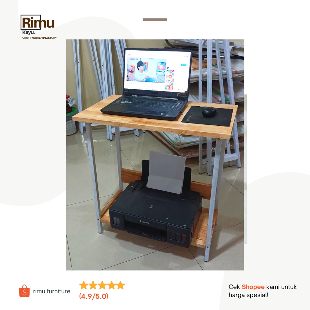 [Luna] RiIMU Meja Kerja Belajar Kantor Laptop  Komputer Kayu Besi Asli Minimalis Kuat dan Tahan Lama