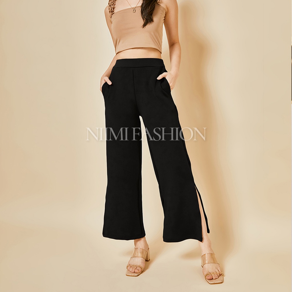 NIMI - Yuna Cullotes Slit Celana Kulot Scuba Panjang High Waist Wanita