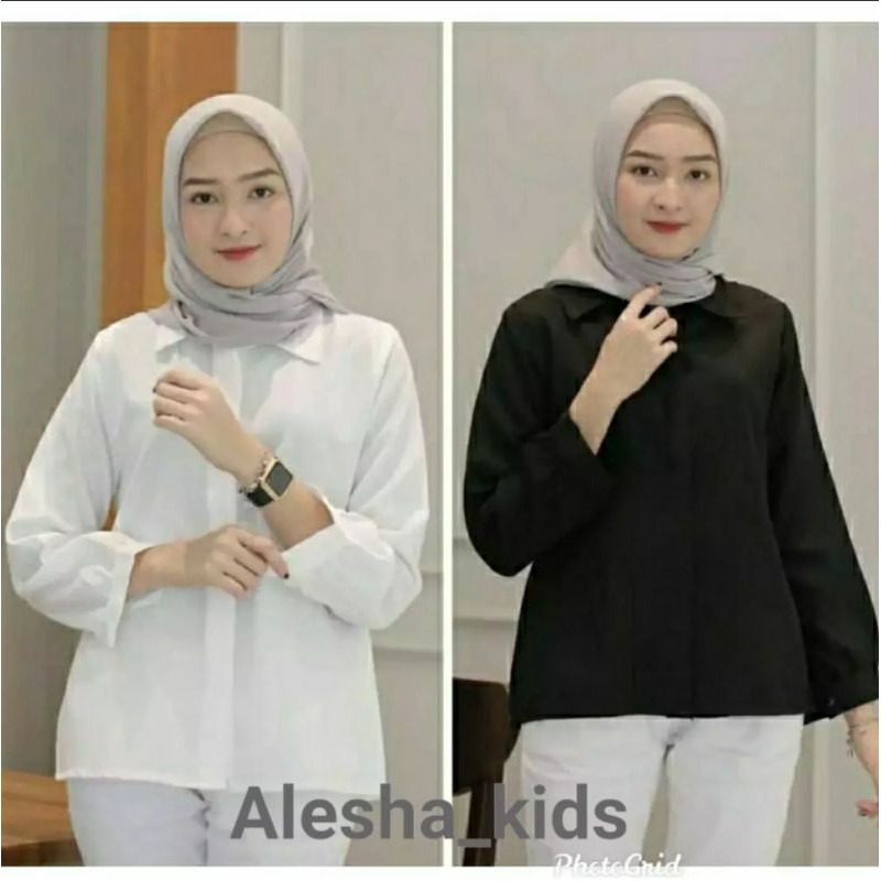 Kemeja kerja bahan wolvis import/kemeja kerja putih dan hitam/kemeja kerja wanita lengan panjang