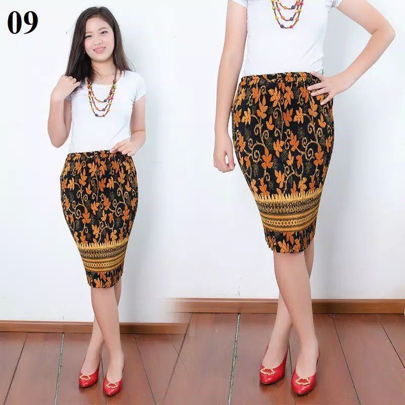 Rok Span Plisket Pendek Batik Wanita Jumbo Fit To XXL