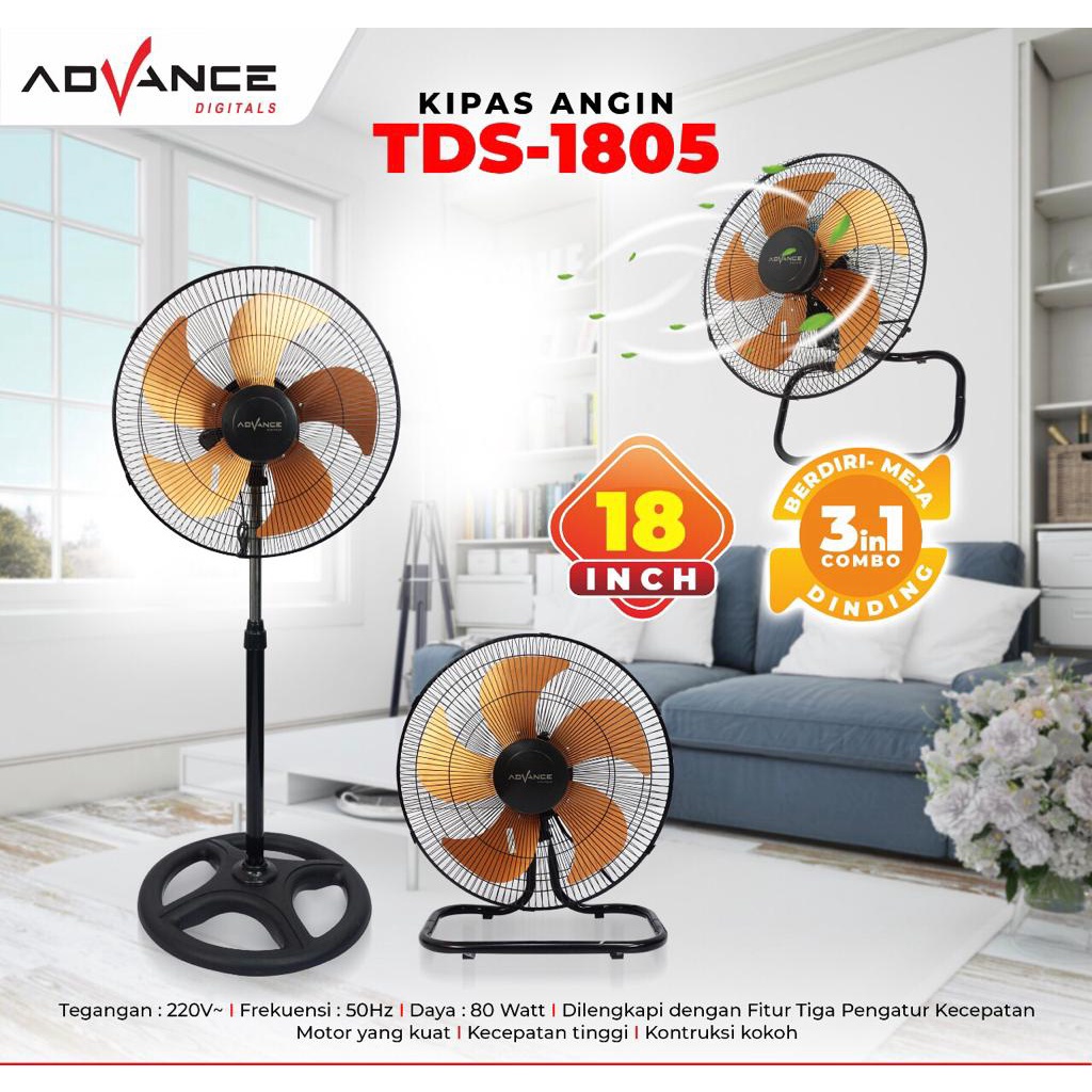 Kipas 3 in 1 / Kipas Tornado / Kipas besi TDS1805 5 blade