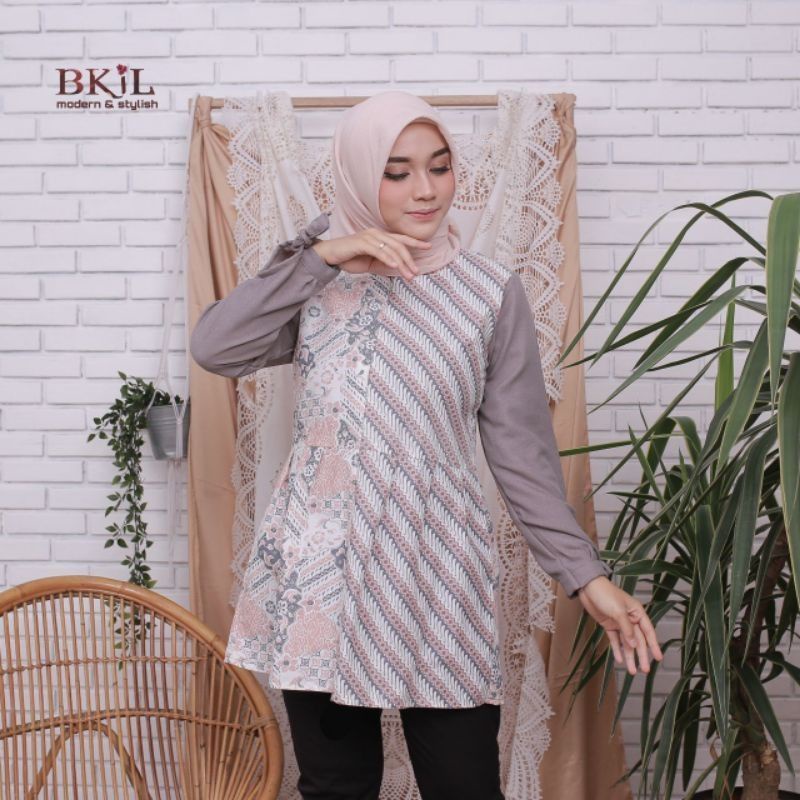 tey-17 Batik wanita ASJ SA HRB026 Kenongo Kemeja Tosca Pendek-sonia kembang