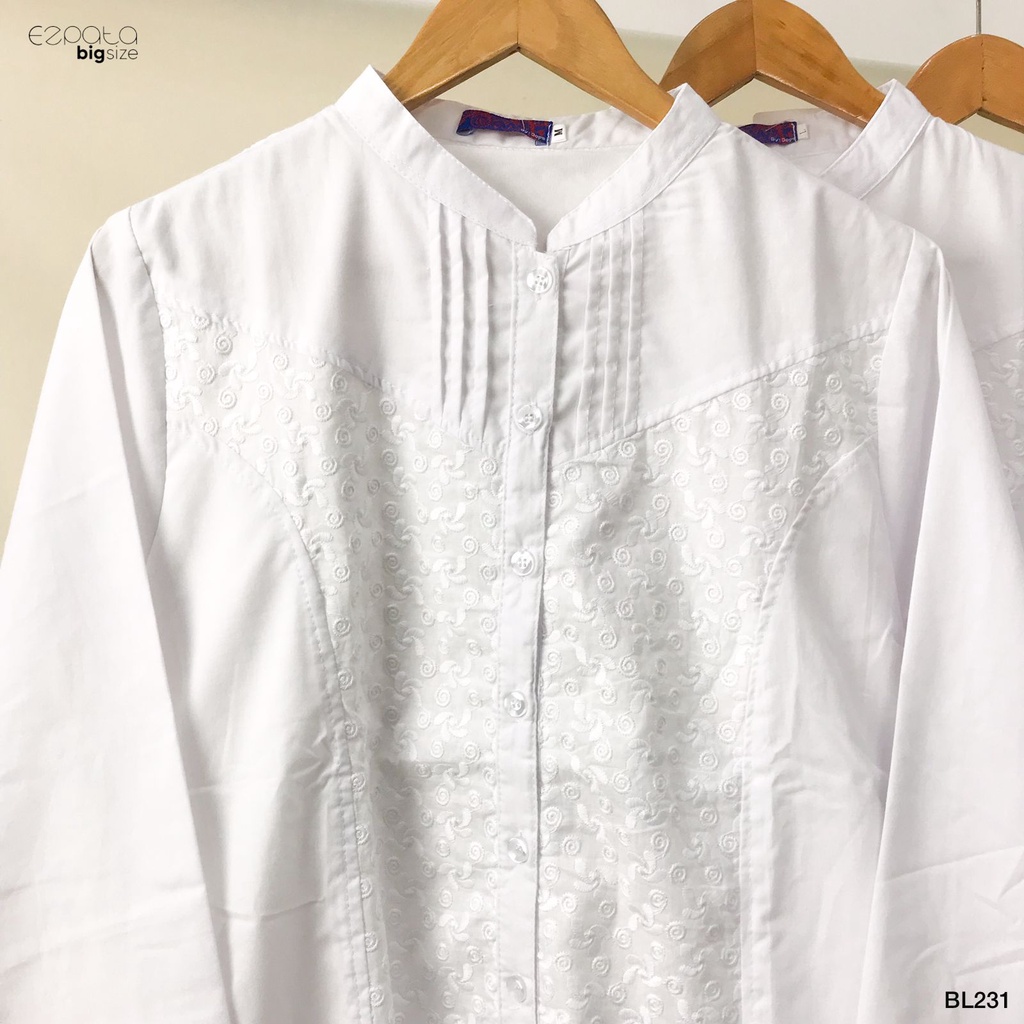 Ezpata Baju Muslim Wanita Blouse Putih Atasan Kemeja Kancing Aktif Motif Bordir Bahan Katun Furing Tidak Terawang Ukuran M-XL Terbaru Murah