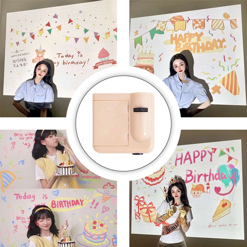 Happy birthday Lampu Proyektor Foto Mini Gaya Korea Untuk Dekorasi Pesta Ulang Tahun Anak