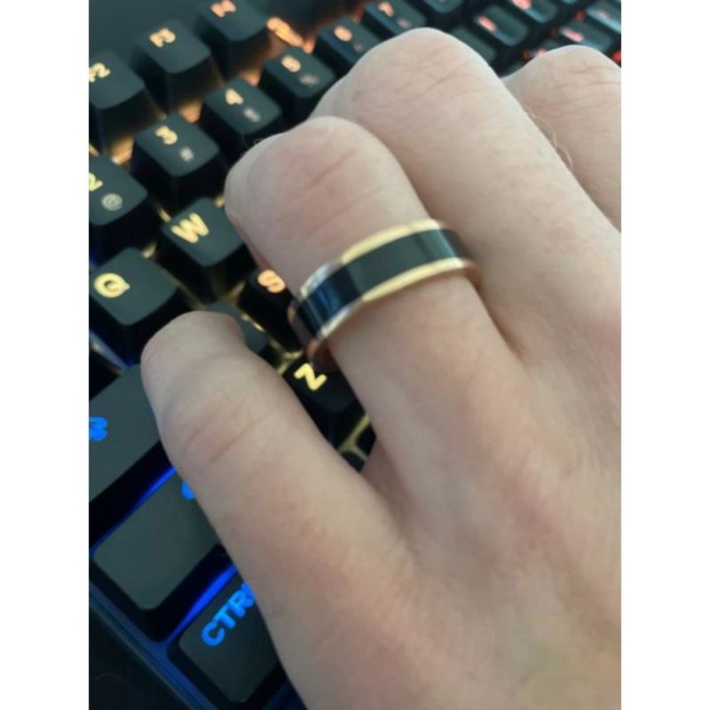 4s Grosir Solo || Cincin Epoxy Hitam list Silver dan Gold Titanium || Cincin titanium list epoxy ANTI LUNTUR &amp; KARAT || Cincin couple Hitam Titanium Stainless steel list putih dan kuning anti karat selamanya Fashion Ring