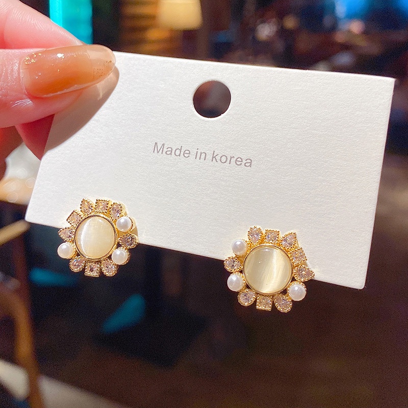 Anting Tusuk Sterling silver 925 Hias Opal + Mutiara + Berlian Gaya Mewah Untuk Wanita