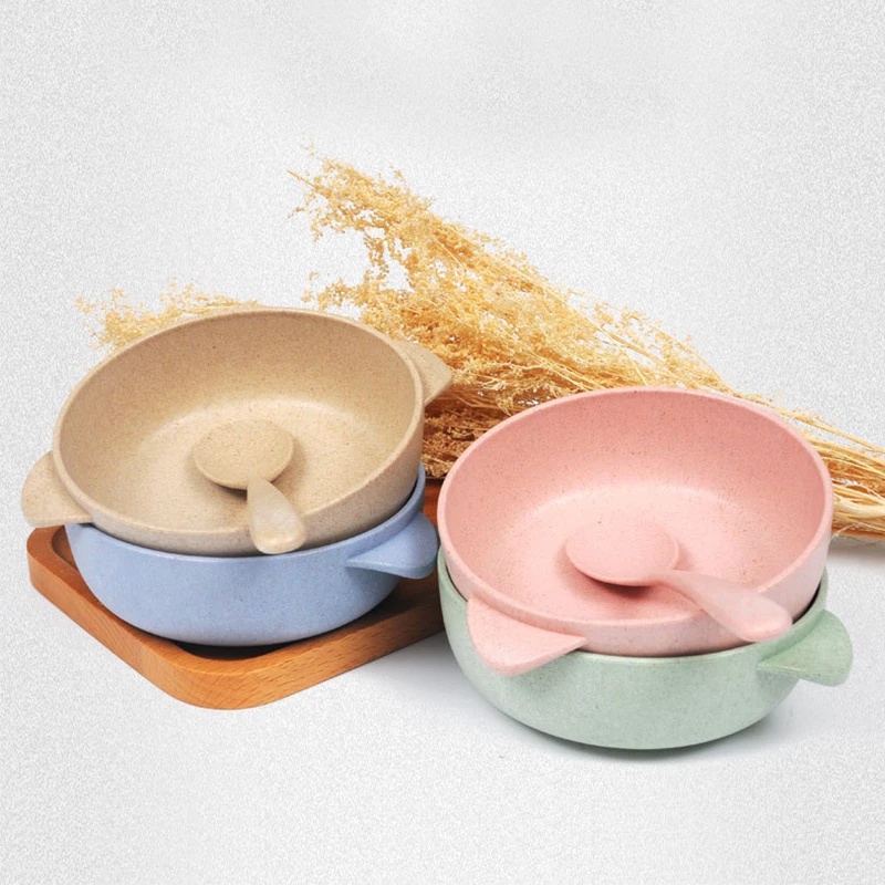 2pcs Baby Feeding Tableware Set / Eco-Friendly Wheat Straw Plate Dish Dinnerware /Training Feeding Safe Tableware Set For Baby Kids /  Kitchen Useful Tableware