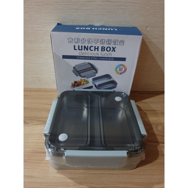 Lunch box stainless 304 2 sekat besar free sendok dan sumpit/KH0036 Kotak bekal 2 sekat stainless