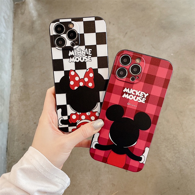 Disney case iphone for casing iphone 13 12 11 pro max 12mini 13mini X/Xs max XR 7/8/se2020 7plus/8plus cartoon lattice Mickey Minnie soft shell anti-drop protection case iphone couple