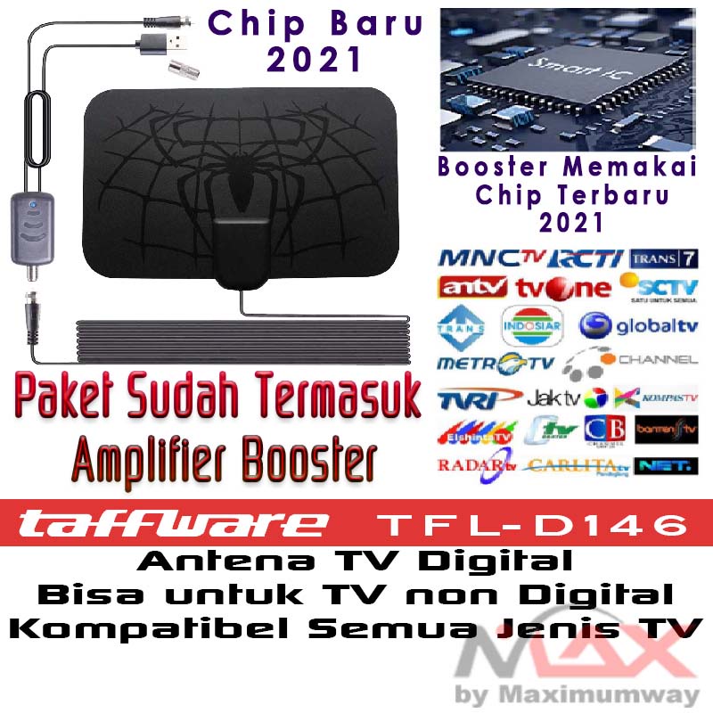 Antena TV Digital DVB-T2 4K High Gain 25dB Indoor Dalam Rumah Tv Led Lcd + Amplifier Booster Penguat Sinyal TV Bisa untuk TV non Digital, TV Tabung, TV Lcd, TVBOX, Receiver Digital, Set Top Box Digital, Android TV, Smart TV