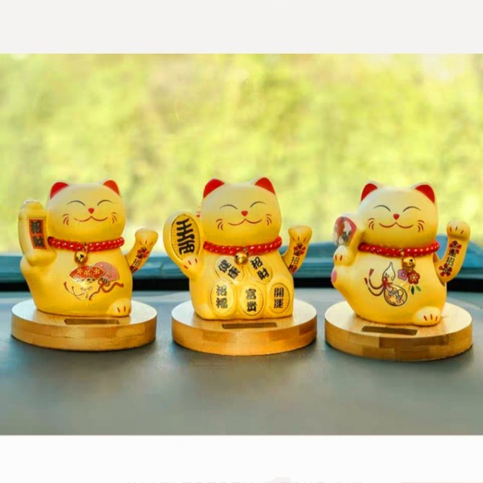 Kucing Keramik Gold Maneki Neko Jepang Pajangan Keramik TATAKAN KAYU Harga Grosir Termurah