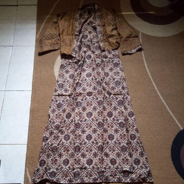 Batik Gamis Bolero Genes Exclusive Etnic Kondangan Ramadhan Motif Parang Lurik Coklat