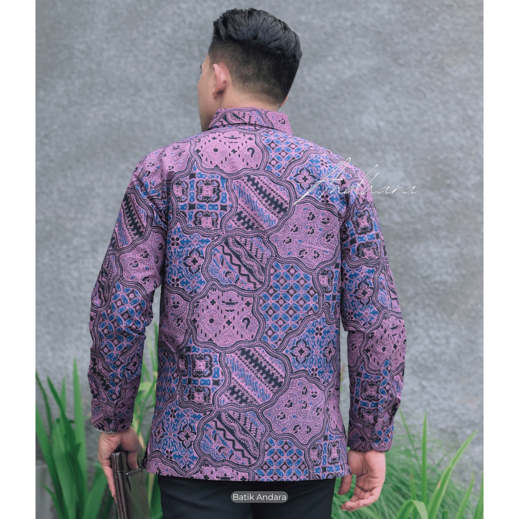 BAJU BATIK PRIA PREMIUM TERLARIS LILAC LENGAN PANJANG ORIGINAL