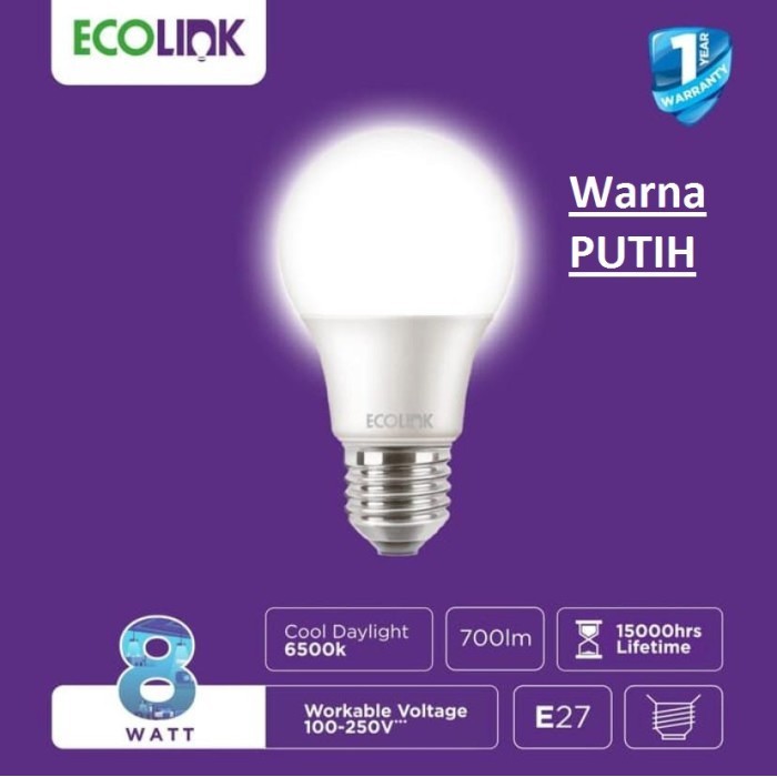 PROMO BELI 3 GRATIS 1 Lampu Bohlam LED Bulb 8 Watt 8Watt 8W 8 W Putih ECOLINK