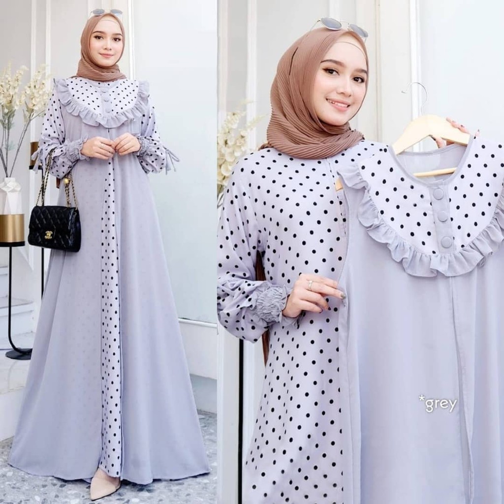 GAMIS WANITA KIMIKO SET DRESS 2IN1 BL ( INNER + OUTER PISAH ) Bahan CERUTY BABYDOLL FULL FURING GAMIS TERBARU 2023 LEBARAN WANITA DRESS WANITA FASHION MUSLIM TERBARU KEKINIAN MAXY DRESS JUMBO POLKADOT DRESS LD 110 CM