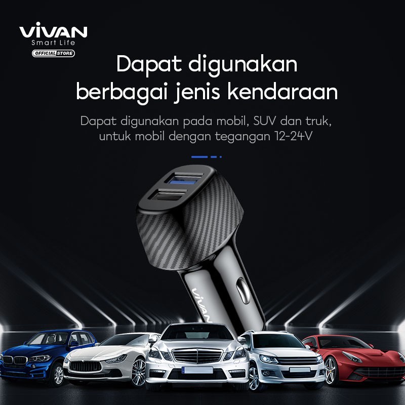 Car Charger VIVAN CC02Q Casan Mobil 2 Ports 30W 3A QC3.0 Fast Charging - Garansi 1 Tahun