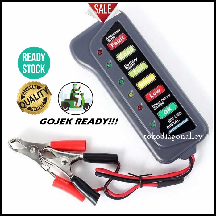 Tester Baterai Tester Aki Alat Test Aki Cek Aki Accu Sepeda Motor Digital 12V 6 LED Murah