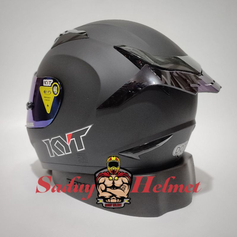 HELM KYT R10 SOLID HITAM DOP - BLACK DOP PAKET GANTENG-1